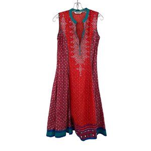 BIBA Sleeveless Midi Dress A-Line Colorful Print Womens Size 34